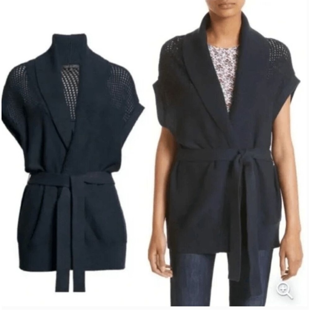 Rag & Bone Andi Cotton Cardigan Sweater Top Wrap Belted Navy Blue Medium